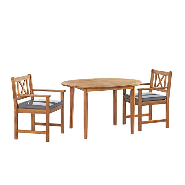 Alaterre Furniture Manchester Acacia Wood Outdoor Dining Set with Round Dining Table, 2 Dining Chairs with Cushions ANMC045ANO